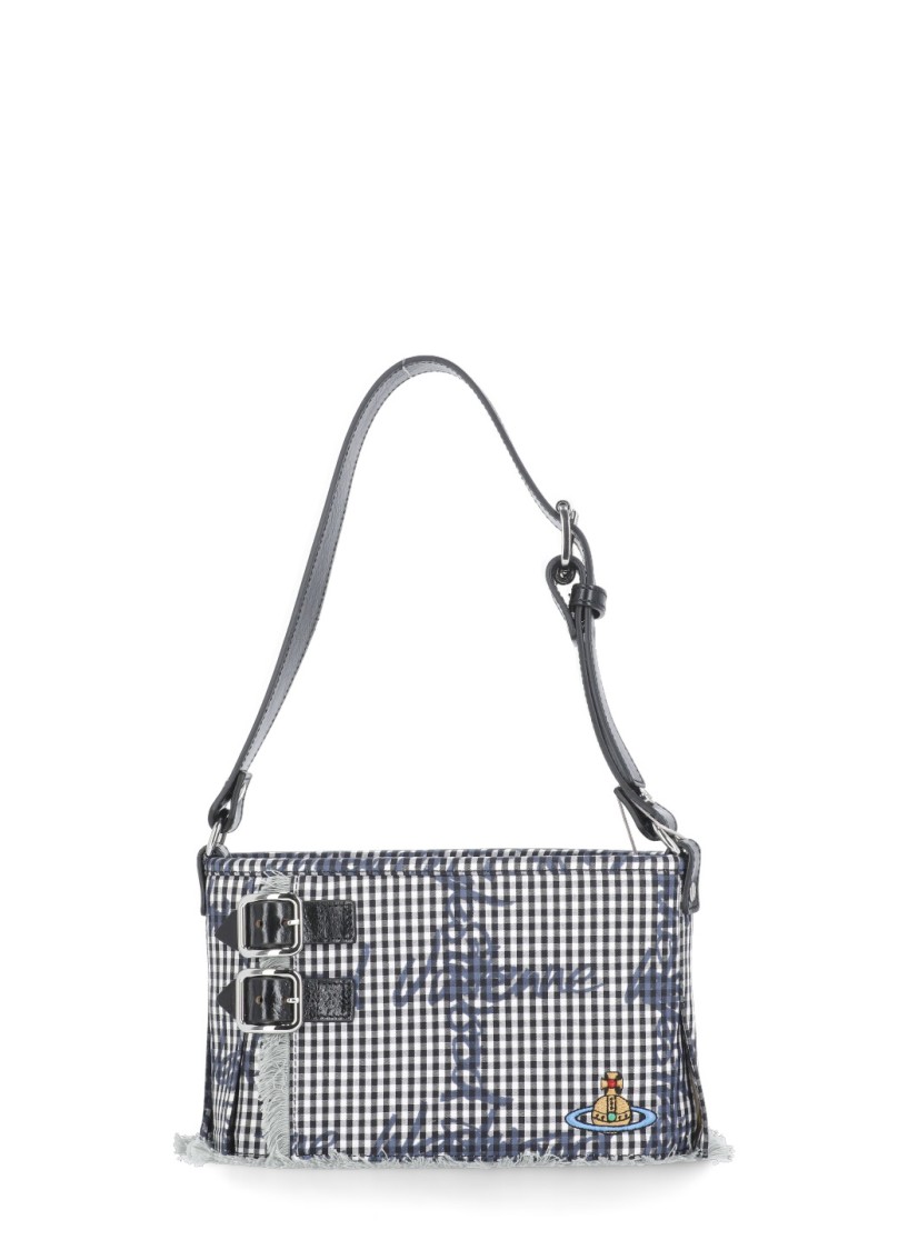 Vivienne Westwood Check Pattern Cotton Shoulder Bag In Grey