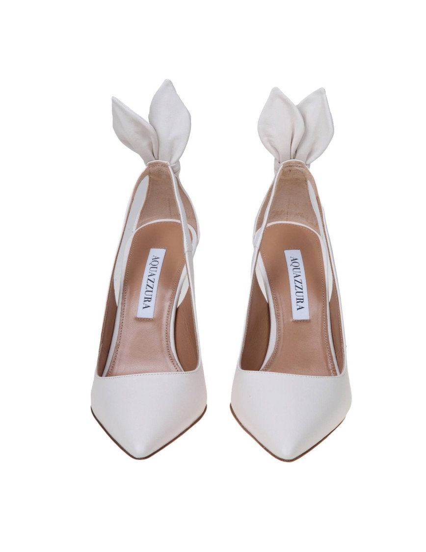 Aquazzura White Leather Bow Tie Pump 85 In White