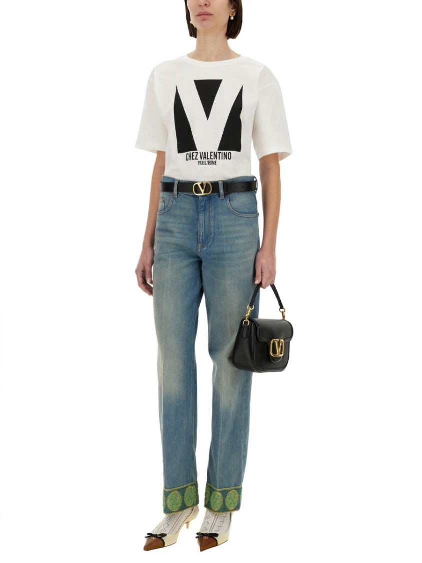 VALENTINO VALENTINO DENIM PANTS WITH JACQUARD EDGES 