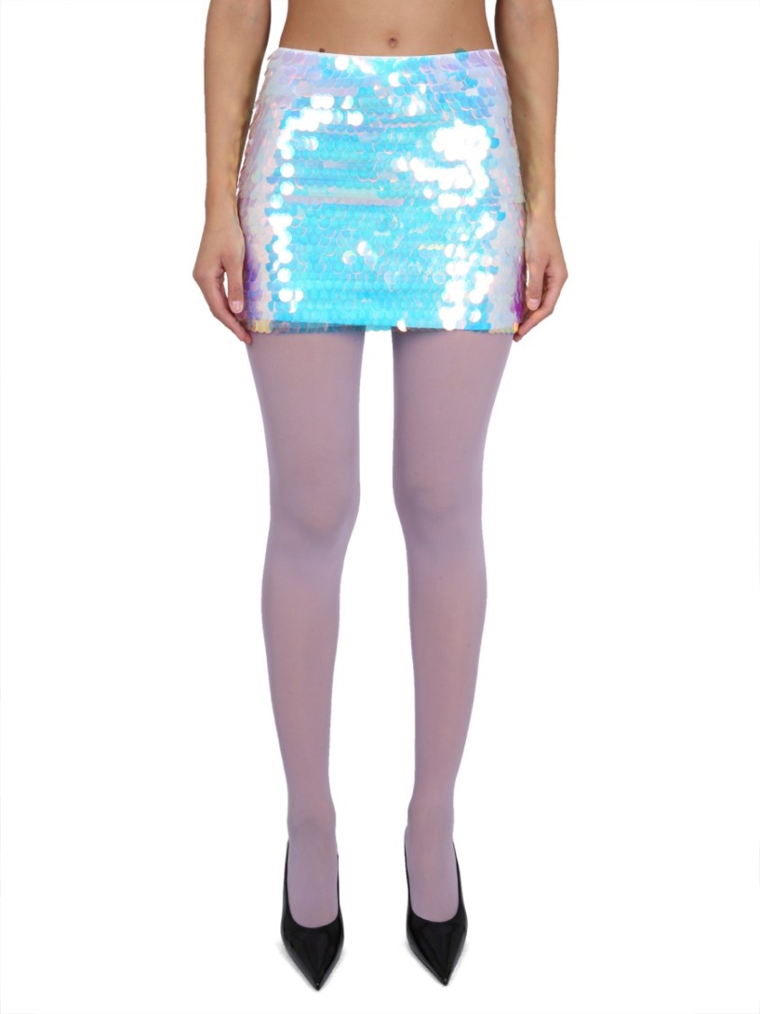 Nina Ricci Shimmering Sequin High Waist Mini Skirt In Grey