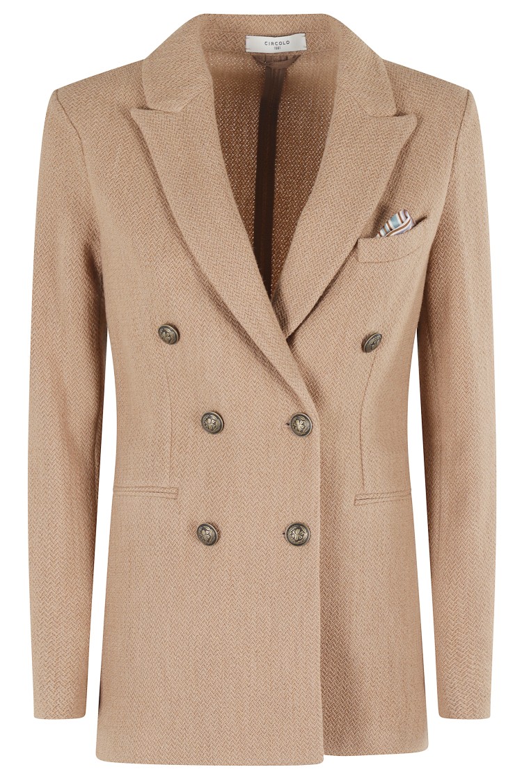 Circolo 1901 Double-breasted Wool Knit Blazer In Brown