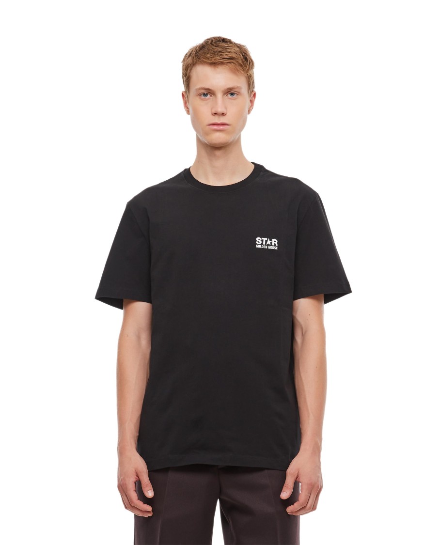 Golden Goose Crewneck T-shirt With Chest Logo In Black