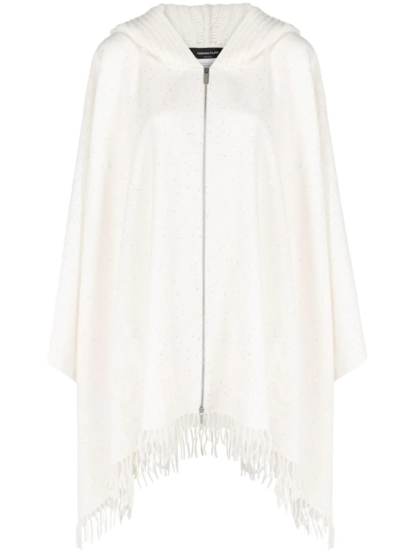 Fabiana Filippi Textured White Cape With Cozy Hood In White