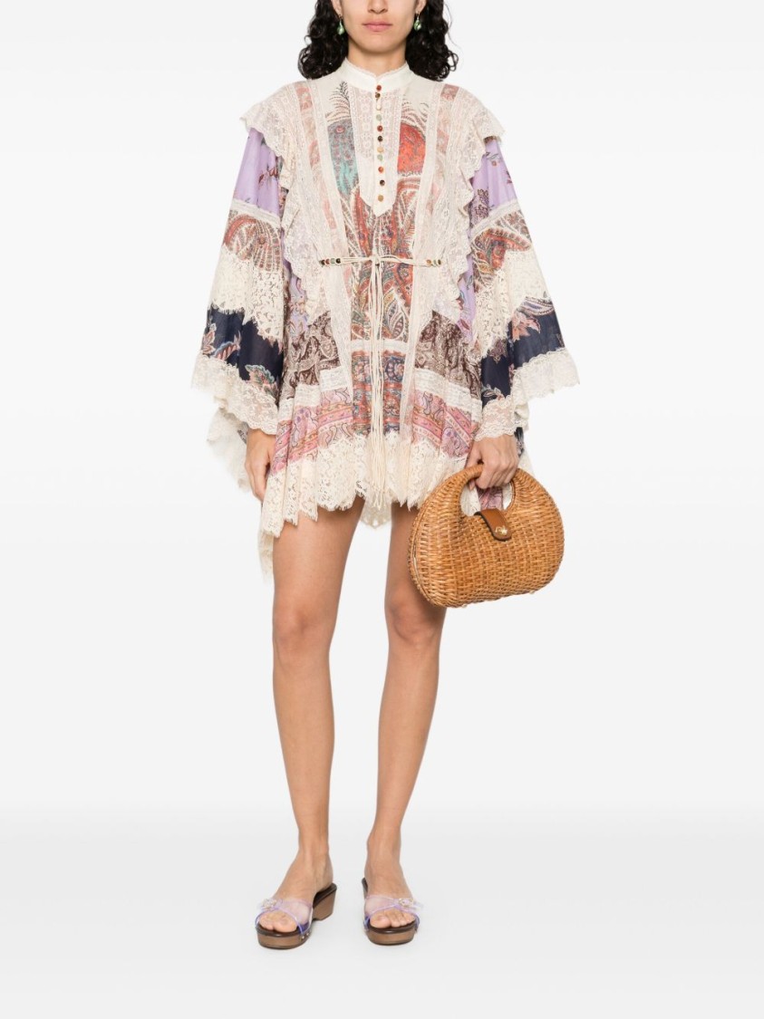 Zimmermann Rhiannon Billow Mini Dress In Neutral