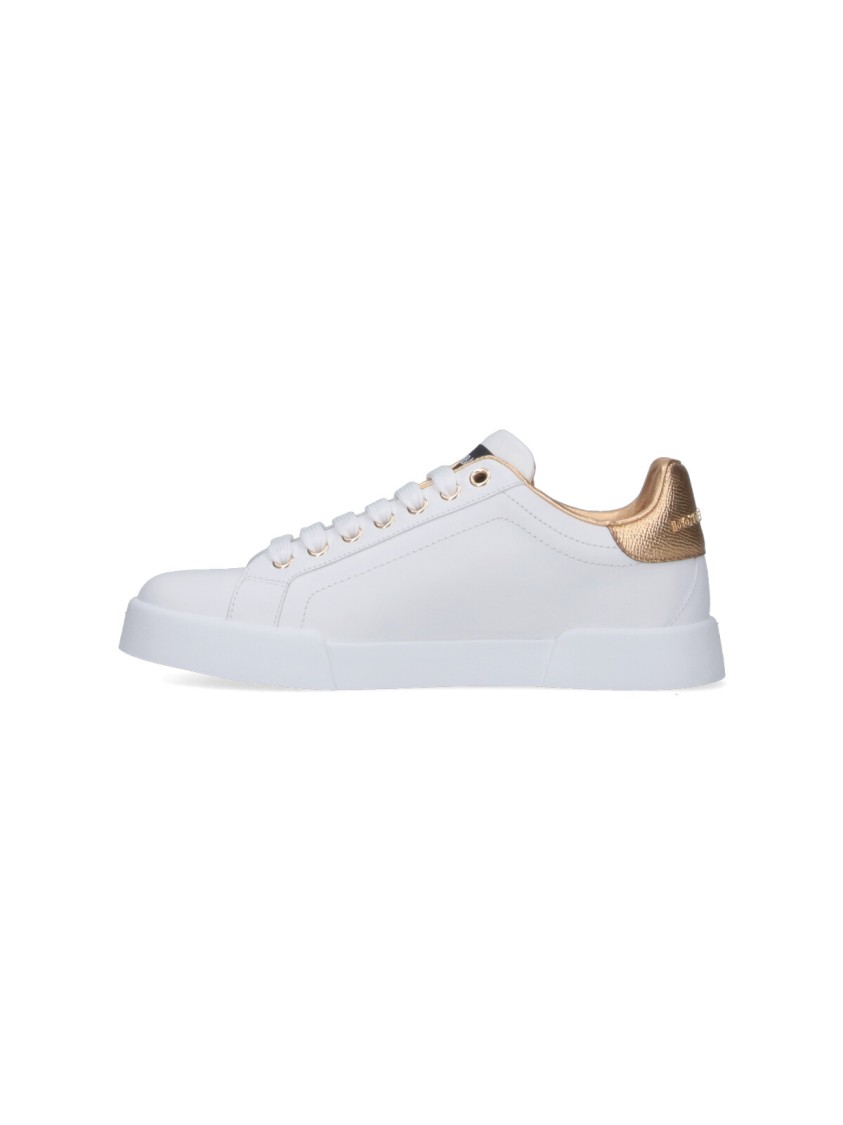 Dolce & Gabbana Portofino Logo Detail Leather Sneakers In White