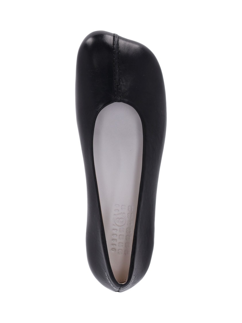 Mm6 Maison Margiela Mm6 By Maison Margiela Square Toe Ballerina Flats With Logo Stitching In Black