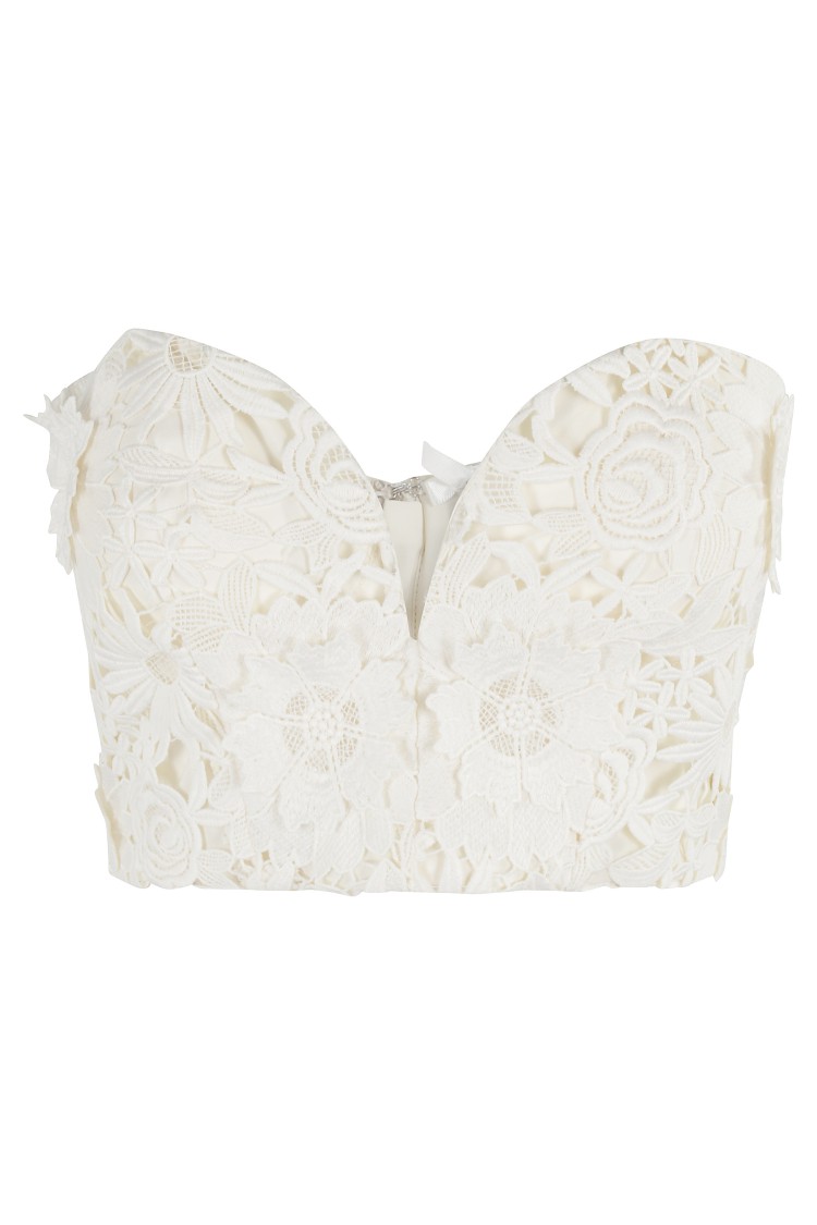 Rotate Birger Christensen Rotate 3d Lace Corset Top With Sweetheart Neckline In White