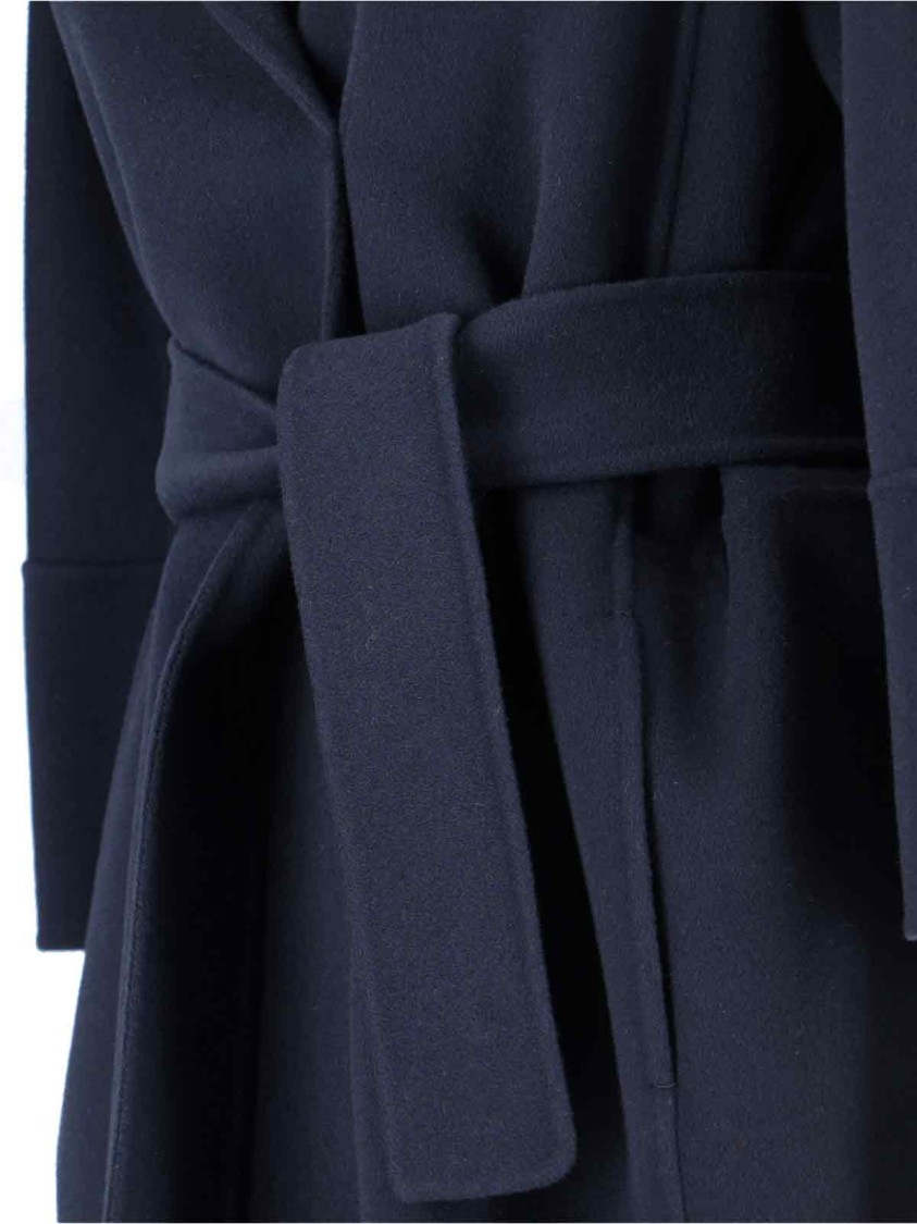 Max Mara Short Navy Virgin Wool Coat With Classic Lapel In Blue