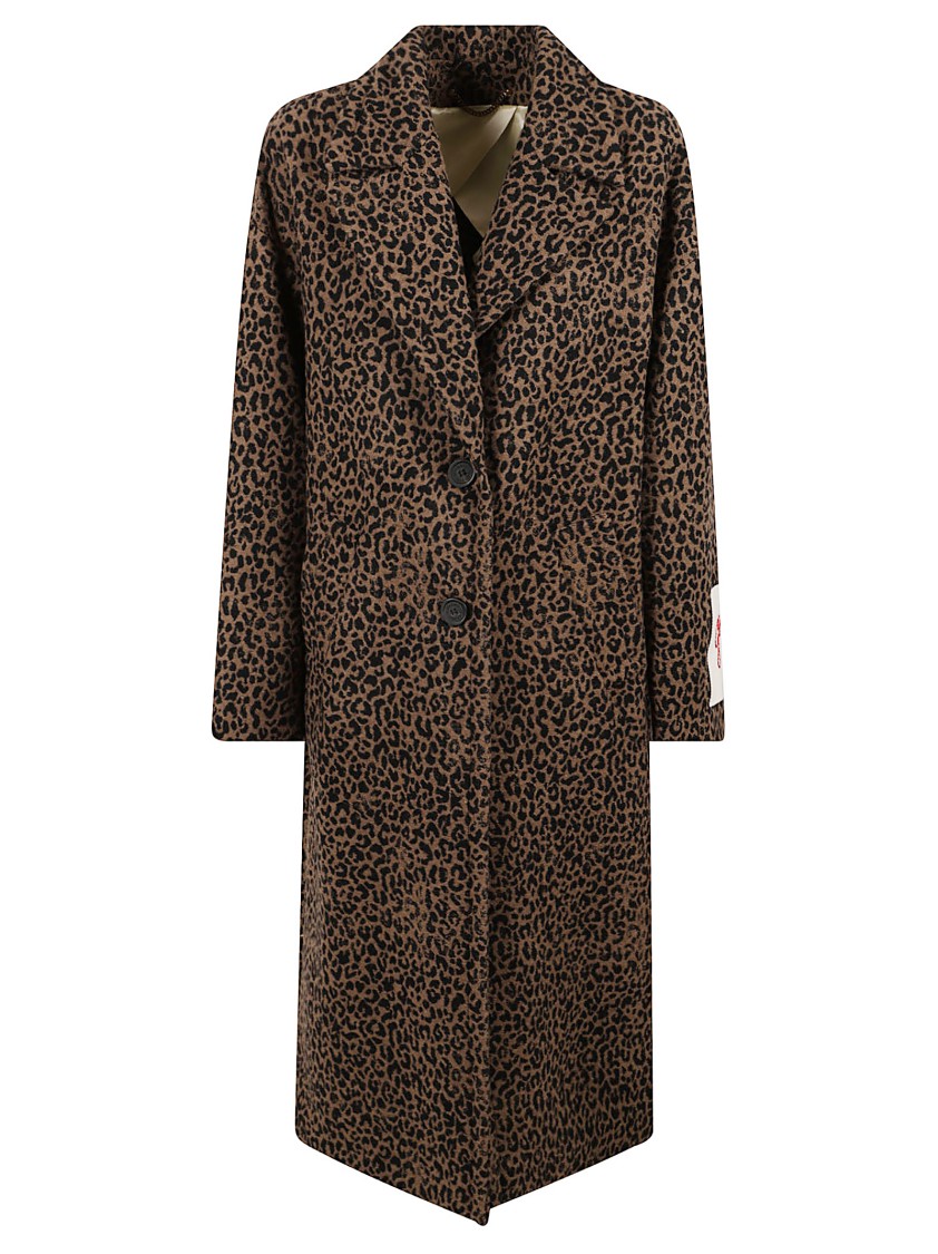 Golden Goose Cocoon Coat In Faded Leopard Jacquard Wool In Brown
