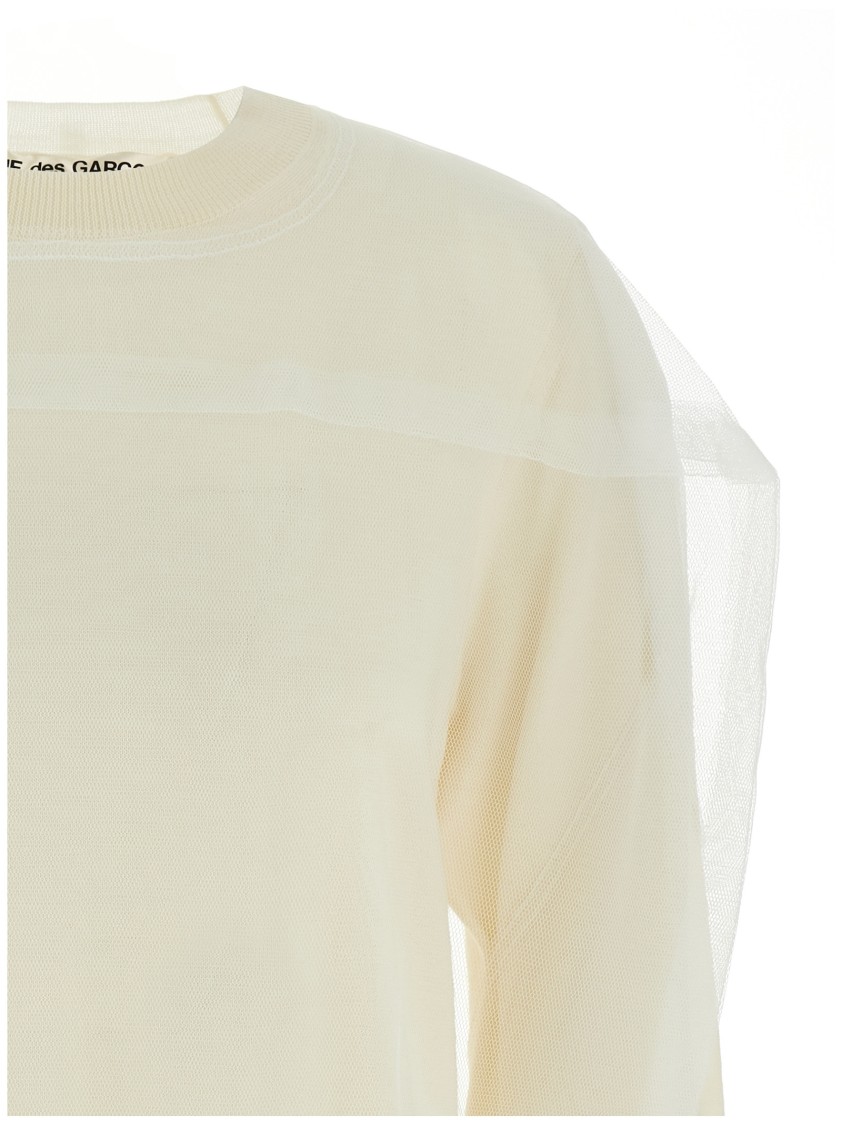 Comme Des Garçons Wool Sweater With Multilayer Tulle Detail In Yellow