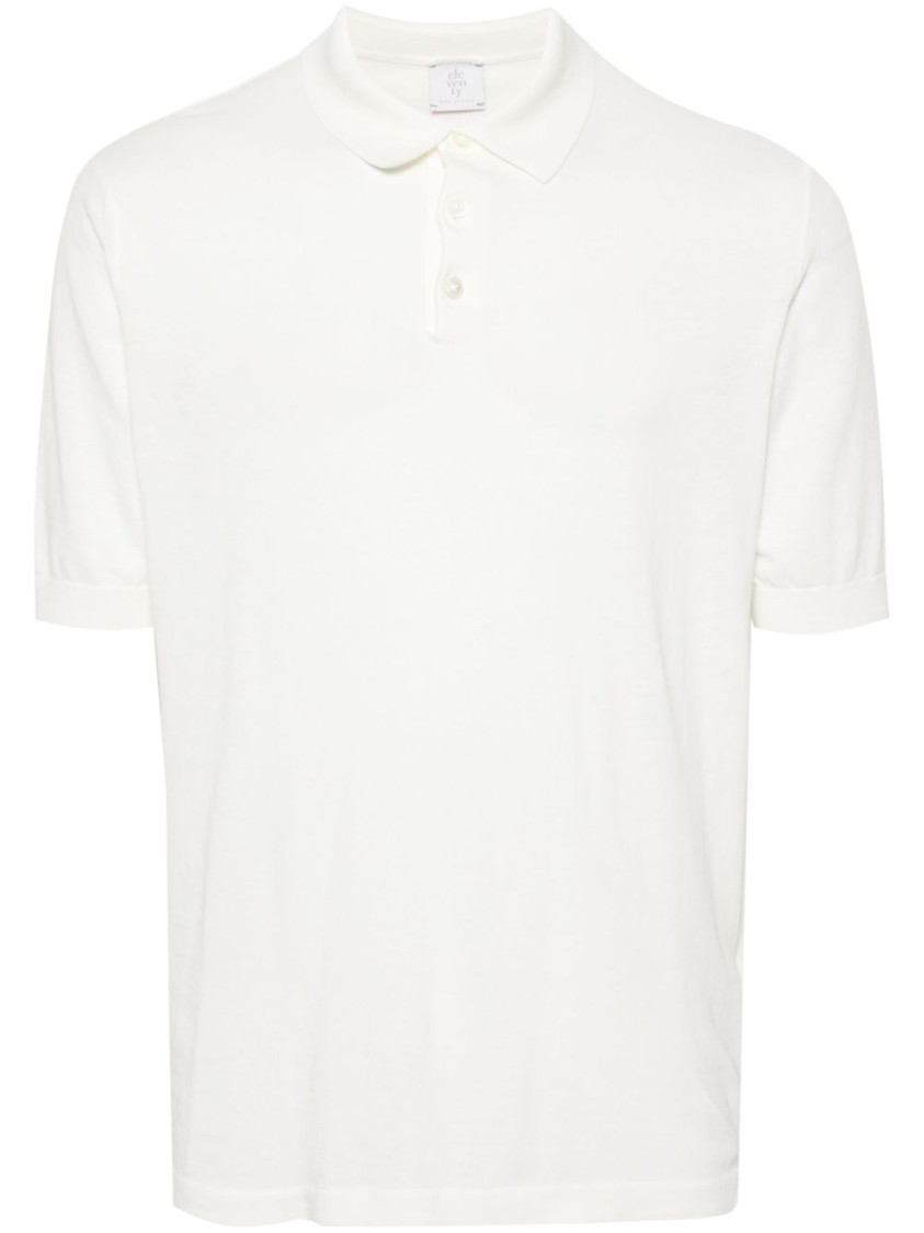 Eleventy Classic White Polo Shirt With Textured Fabric In Neutrals