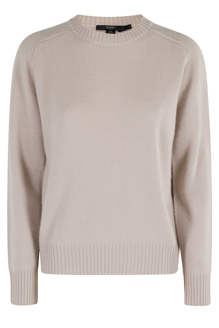 Seventy Mud Cashmere Sweater With Circle Neck And Long Sleeves In Gray