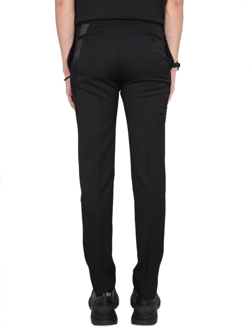 Alexander Mcqueen Wool Trousers Striped Sides In Black
