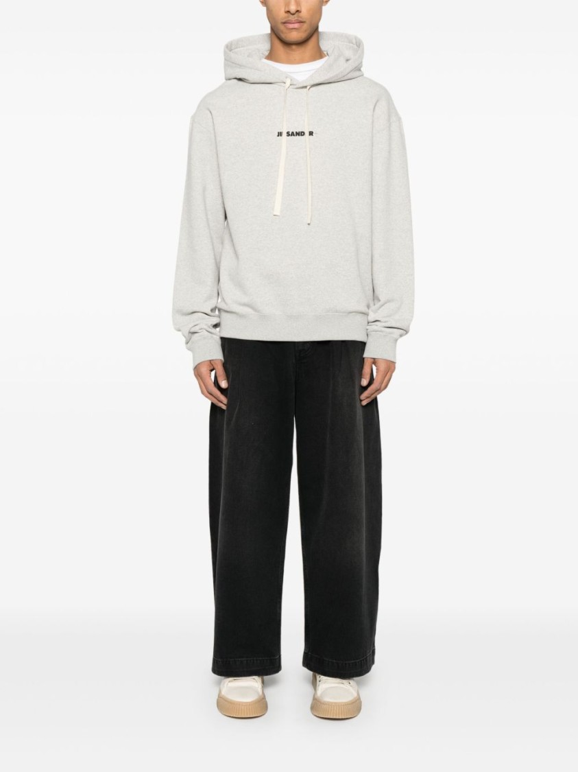 Jil Sander Light Grey Hoodie Sweatshirt With Drawstring In Gray