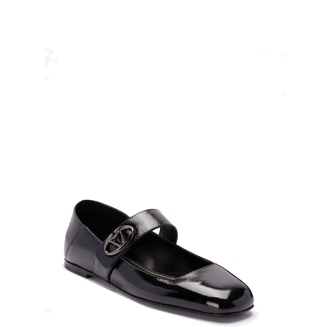 Valentino Garavani Vlogo Locker Mary-jane Ballerina In Eel With Flower Application Woman Black 37.5