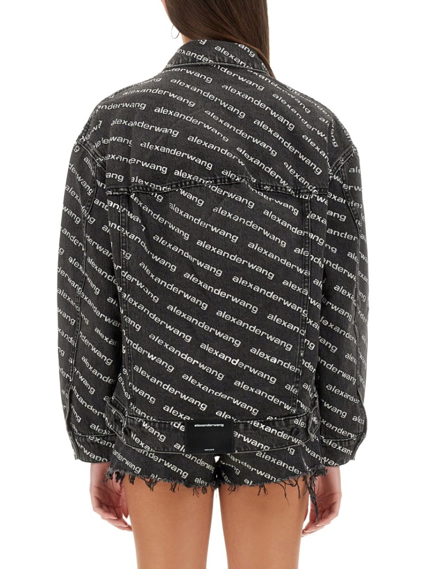 Alexander Wang T Alexander Wang Falling Back Logo-print Denim Jacket In Black