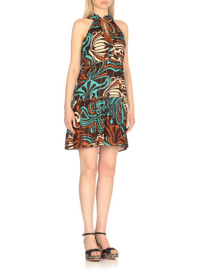 Miss Bikini V-neck Brown Viscose Caftan With Lurex Accents