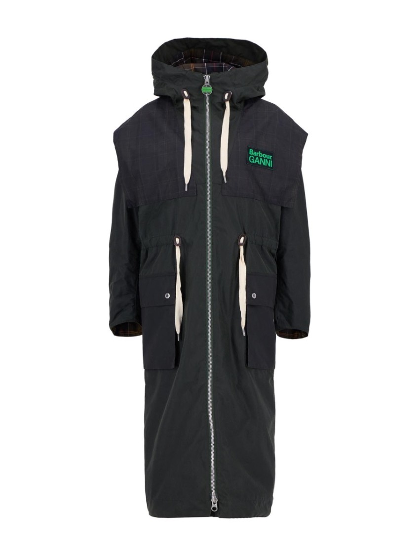 Barbour X Ganni Waxed Cotton Parka With Dual-fabric Design