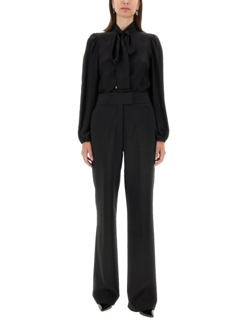 Dolce & Gabbana Silk Shirt With Lace Inlay In Black