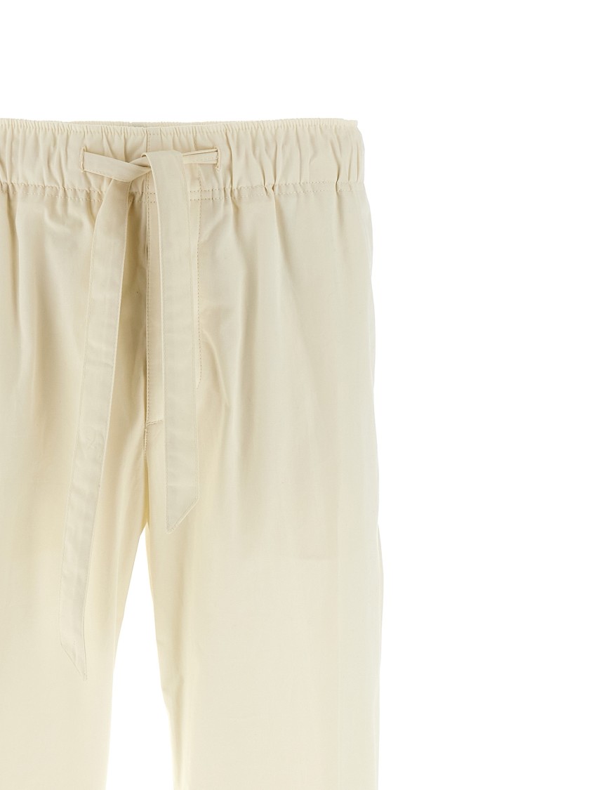 Lanvin Lightweight Cotton Trousers With Adjustable Drawstring In Neutral