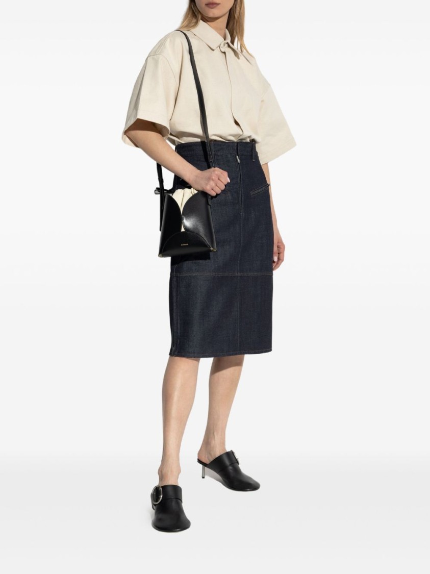 Jil Sander Relaxed Fit Beige Shirt With Logo Patch And Button Fastening