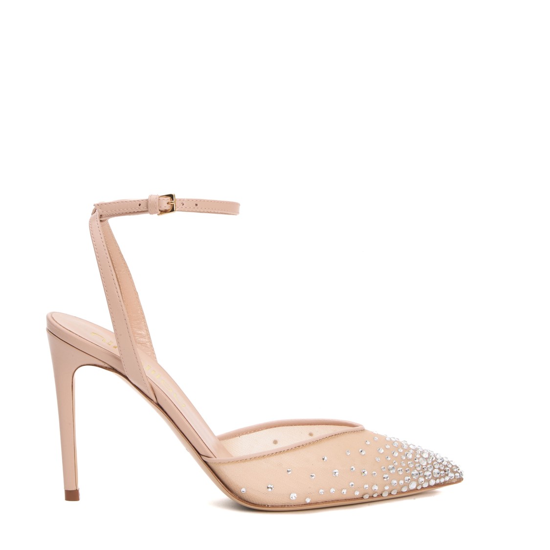 Shop Ninalilou Ankle Strap Mesh Rhinestone Heel 90 Mm Slingback In Neutrals