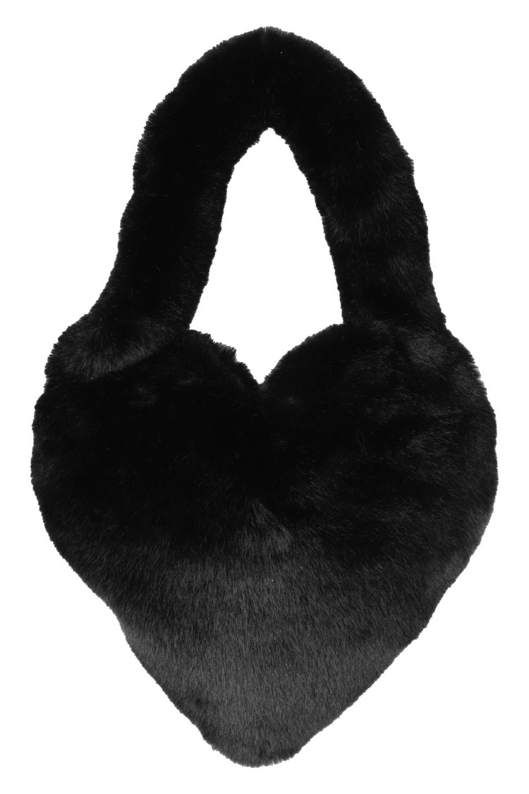 Blumarine Black Faux Fur Heart Shape Tote Bag In Black