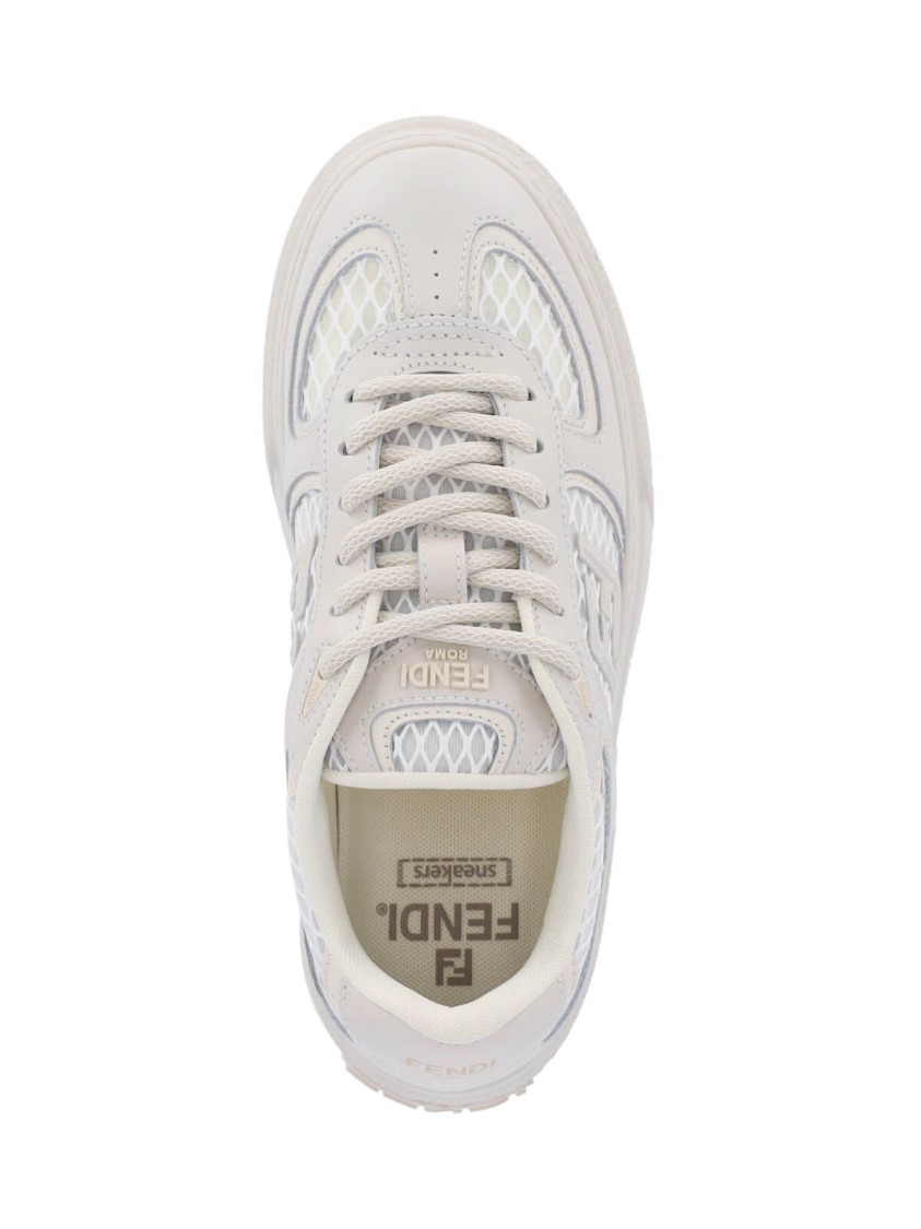 Fendi Women Sand Leather And Mesh Sneakers In Neutral