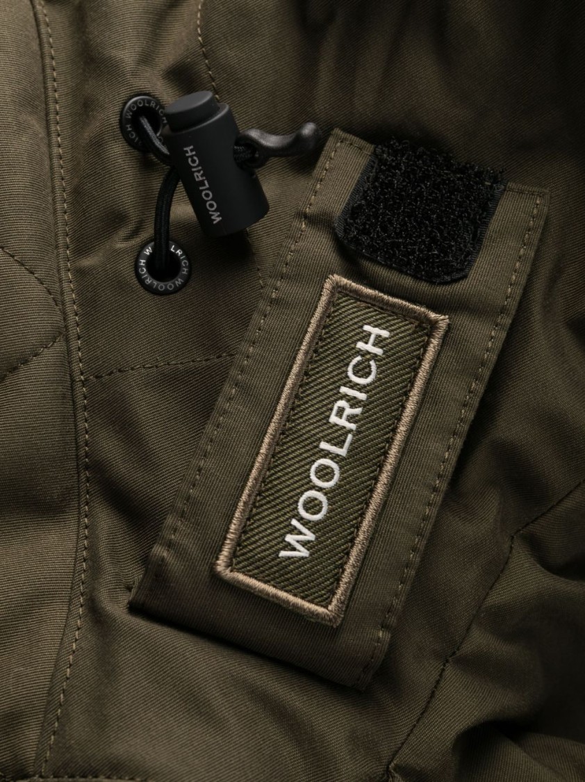 Woolrich Feather Down Padded Parka With Concealed Hood In Green