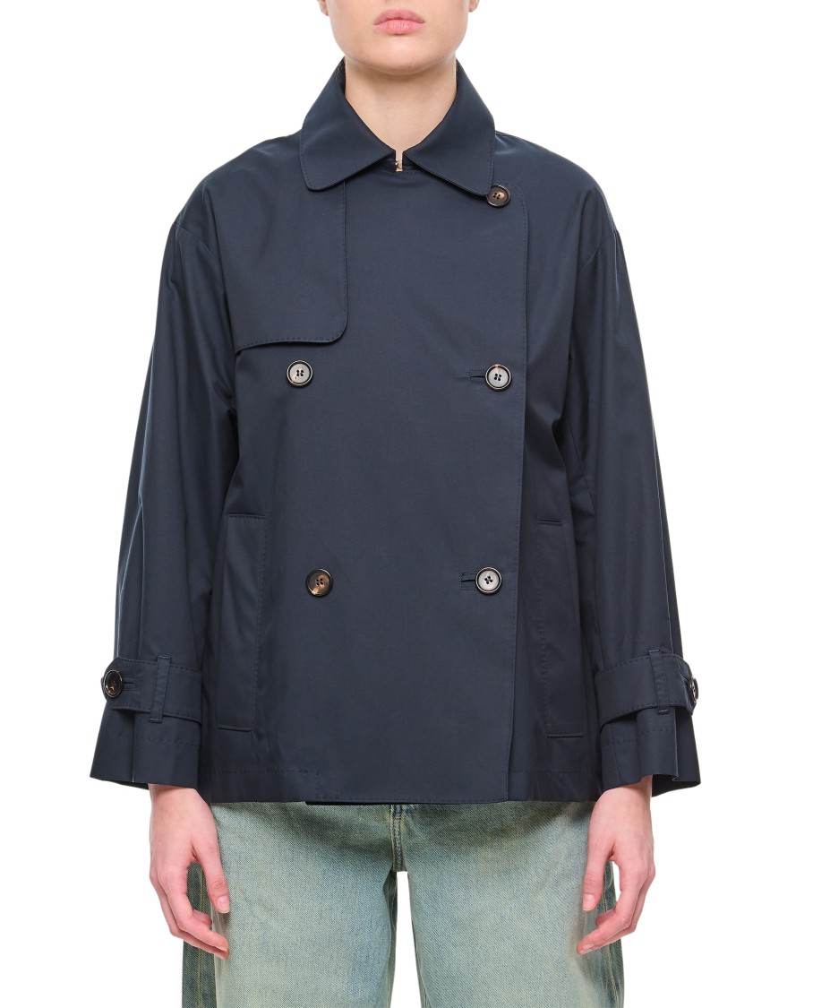 Max Mara Double Breasted Oversized Trench Coat In Blue
