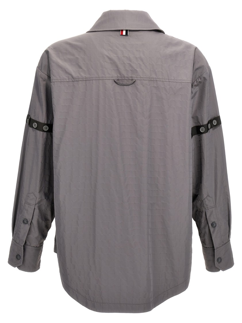 Thom Browne 'contrast Stripe Detail Snap Front Overshirt' In Gray