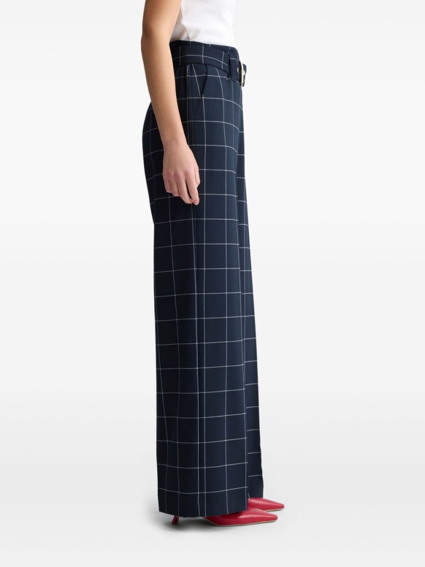 Shop Liu •jo Liu Jo High-waisted Blue And White Check Trousers
