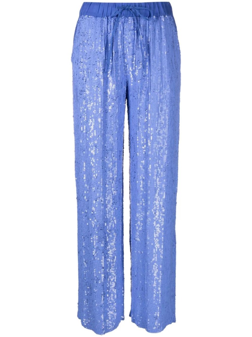 P.a.r.o.s.h . Wide-leg Trousers With Shimmering Sequin Detailing In Blue