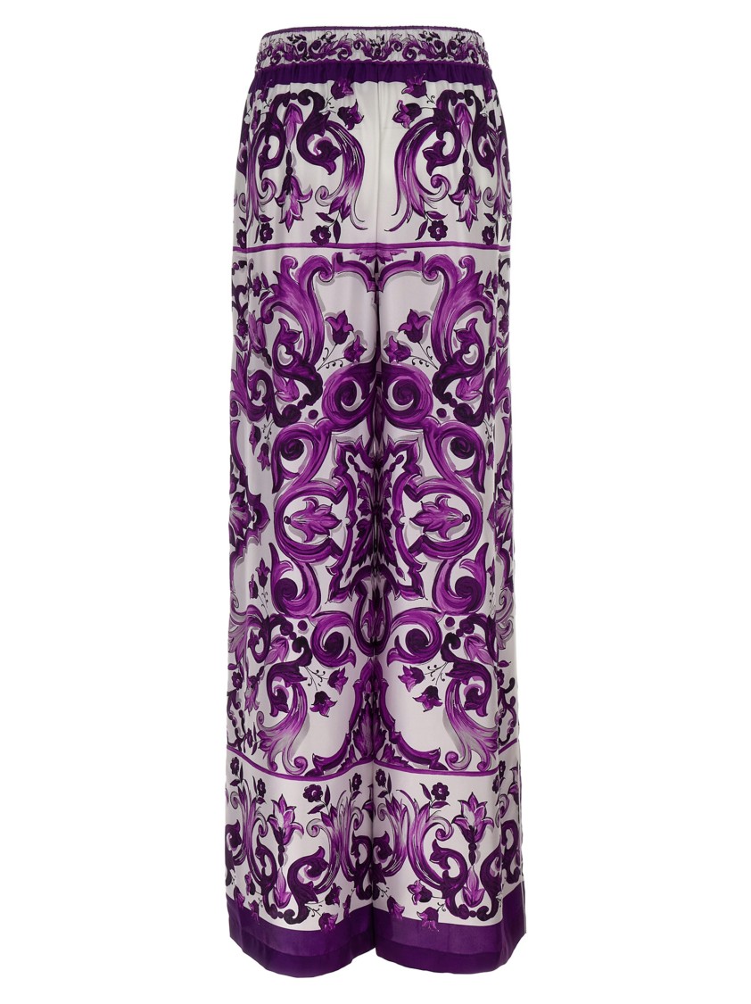 Dolce & Gabbana Majolica Print Silk Twill Pants In White