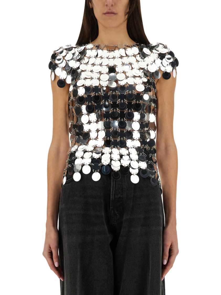 Rabanne The Iconic Silver Sparkle Discs Top Silver
