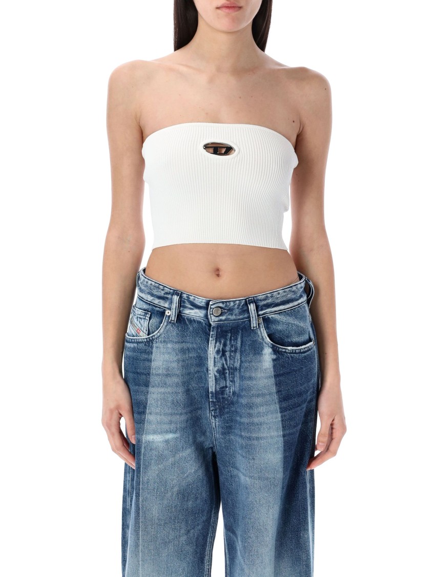 Shop Diesel Ribbed Tube Top With Stylish Logo Plaque In White