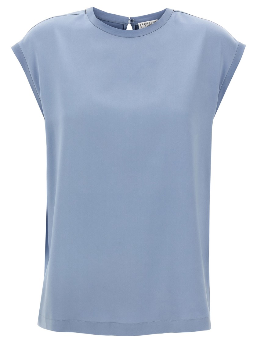 Brunello Cucinelli Silk Cap Sleeve T-shirt With Keyhole Back