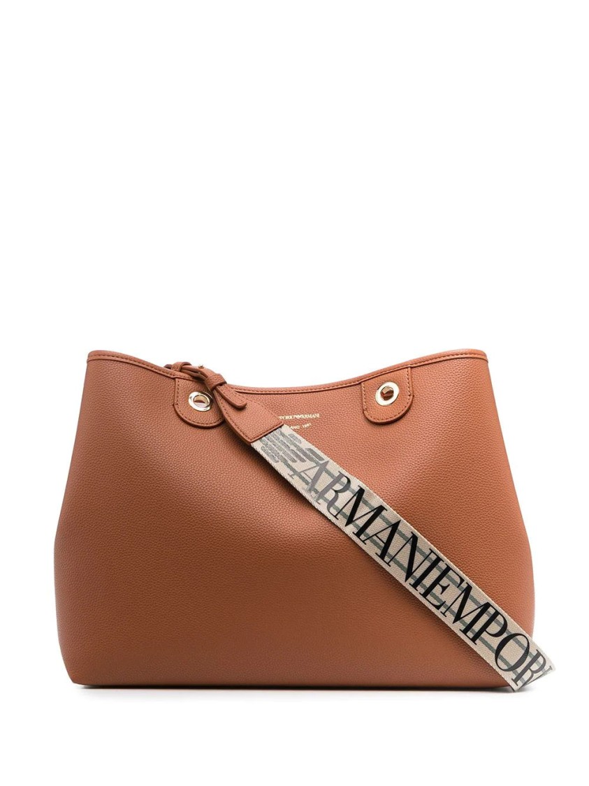 Emporio Armani Textured Brown Tote Bag With Gold-tone Hardware In Brown
