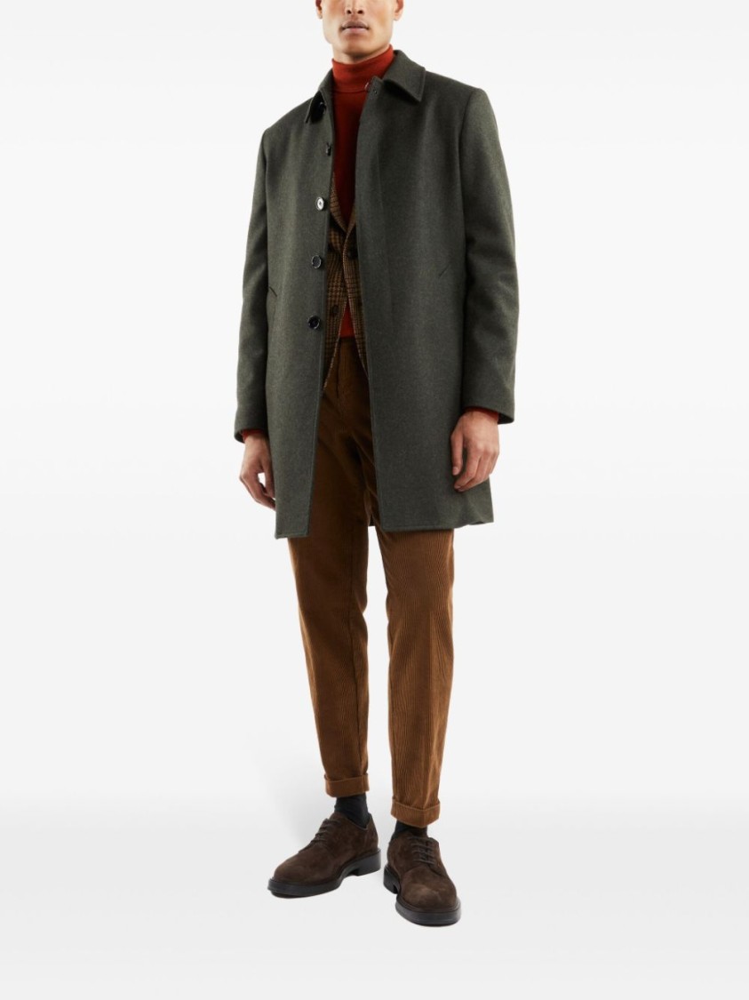 Fay Straight Wool-cashmere Blend Coat With Side Pockets In Green