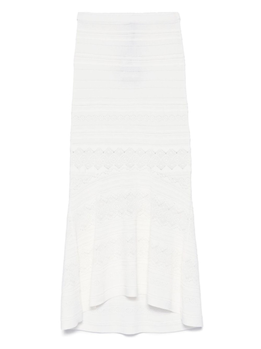 Shop Twinset Twin-set Flowing White Maxi Skirt With Pointelle Trim And Ribbed Hem
