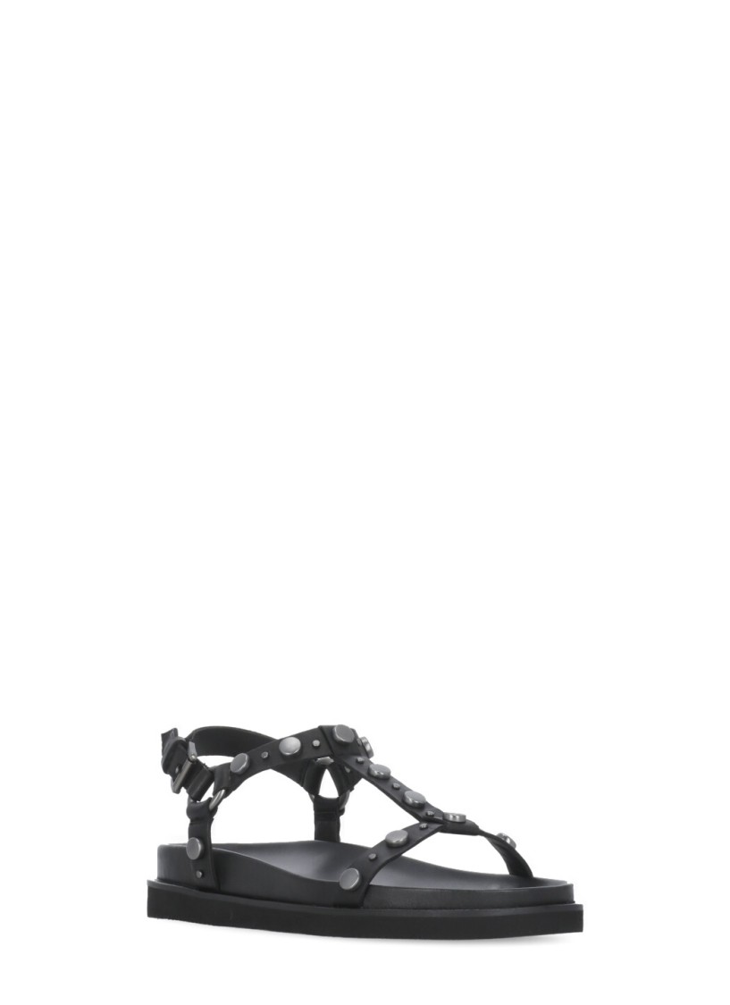Ash Studded Open Toe Lace-up Rubber Sole In Black