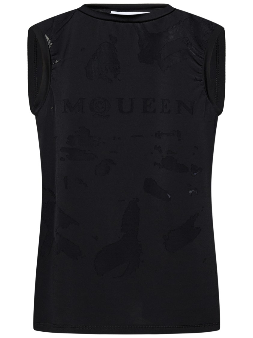 Alexander Mcqueen Stretch Jersey Top With Devoré Logo In Black