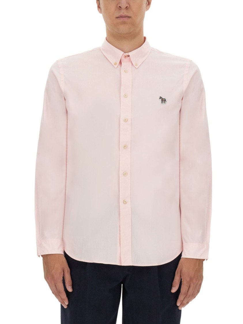 Shop Ps By Paul Smith Ps Paul Smith Regular Fit Shirt With Button-down Collar And Embroidered Detail In Pink
