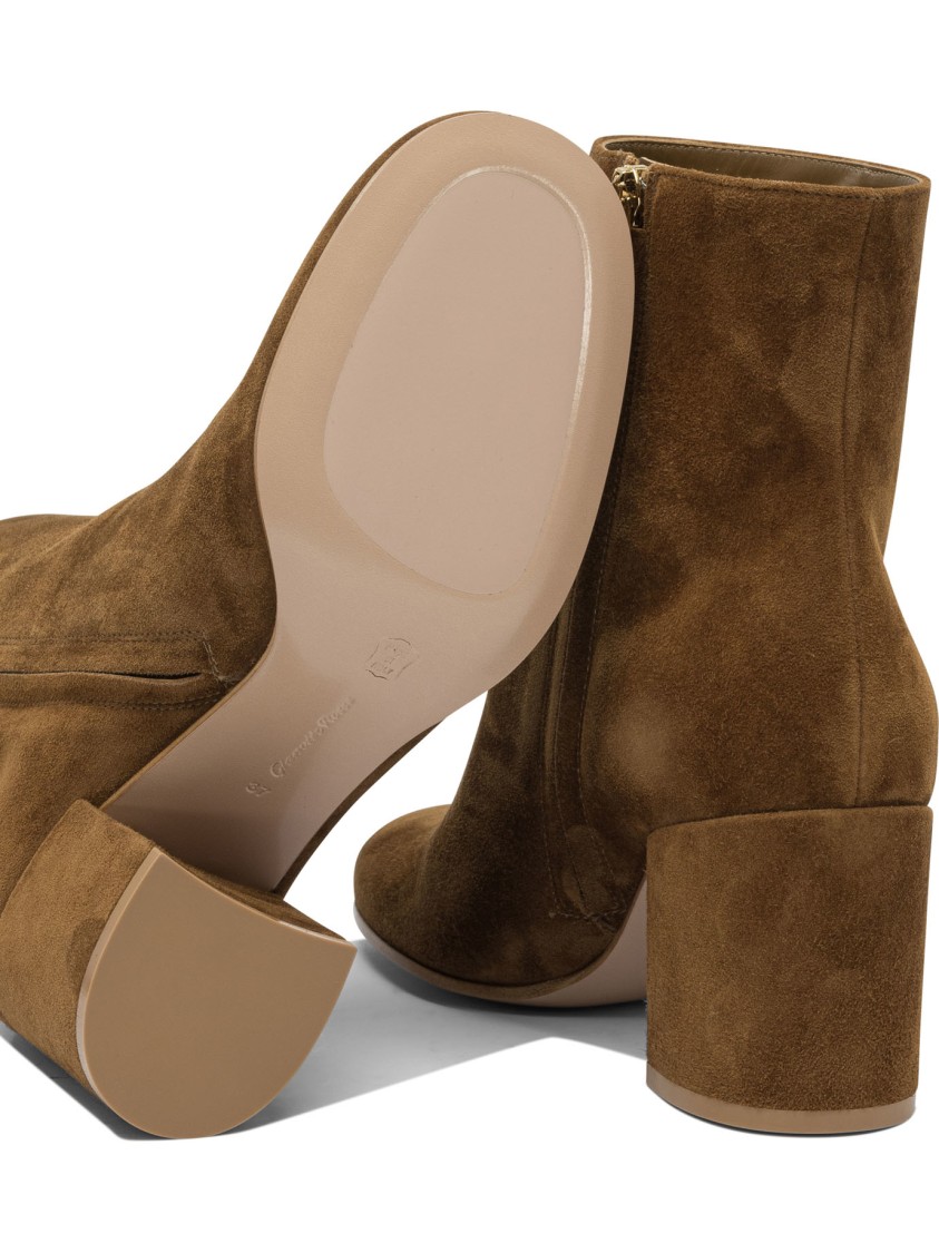 Gianvito Rossi Mid-height Suede Ankle Boots In Brown