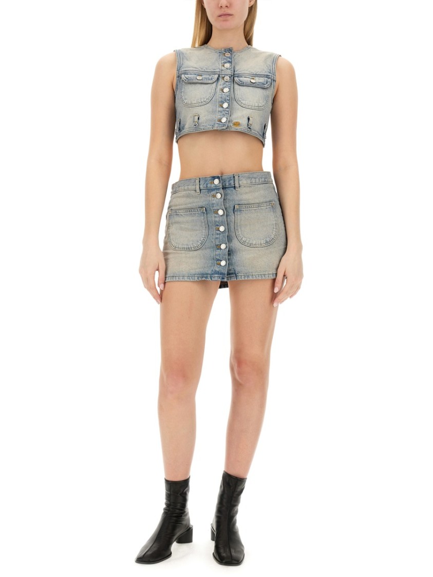 Shop Courrèges Fitted Cropped Top With Button-down Front And Chest Pockets In Blue