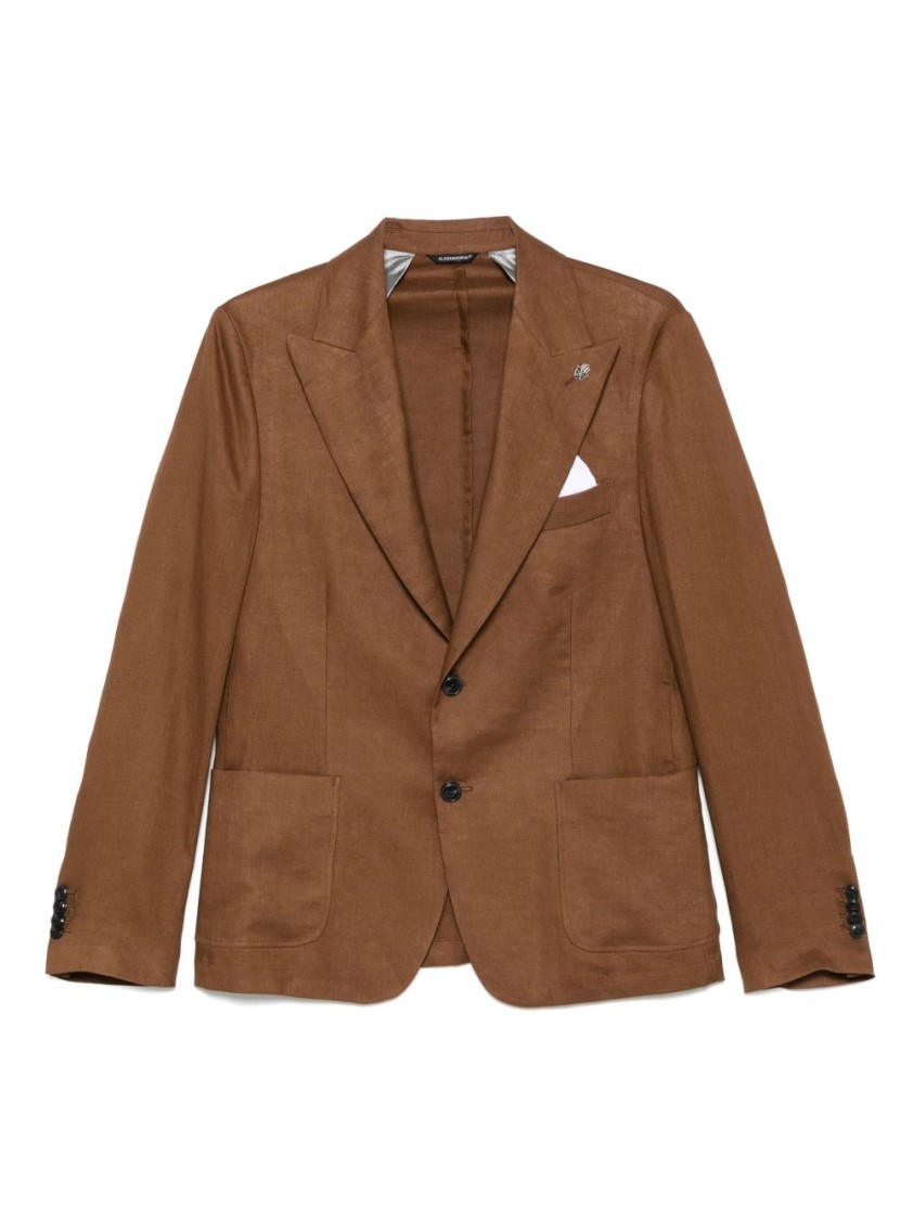 Shop Daniele Alessandrini Brown Linen Jacket With Tailored Silhouette