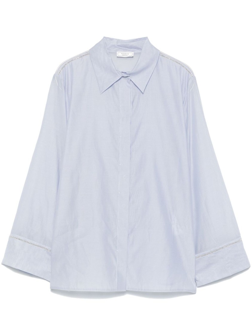 Shop Peserico Sky Blue Cotton-silk Blend Shirt