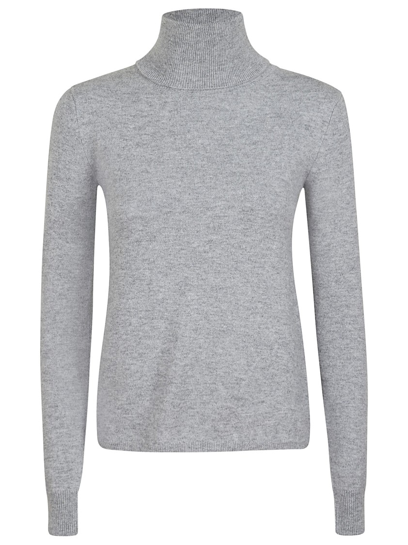 Max Mara Fitted Wool Turtleneck Sweater With Ribbed Detailing In Gray