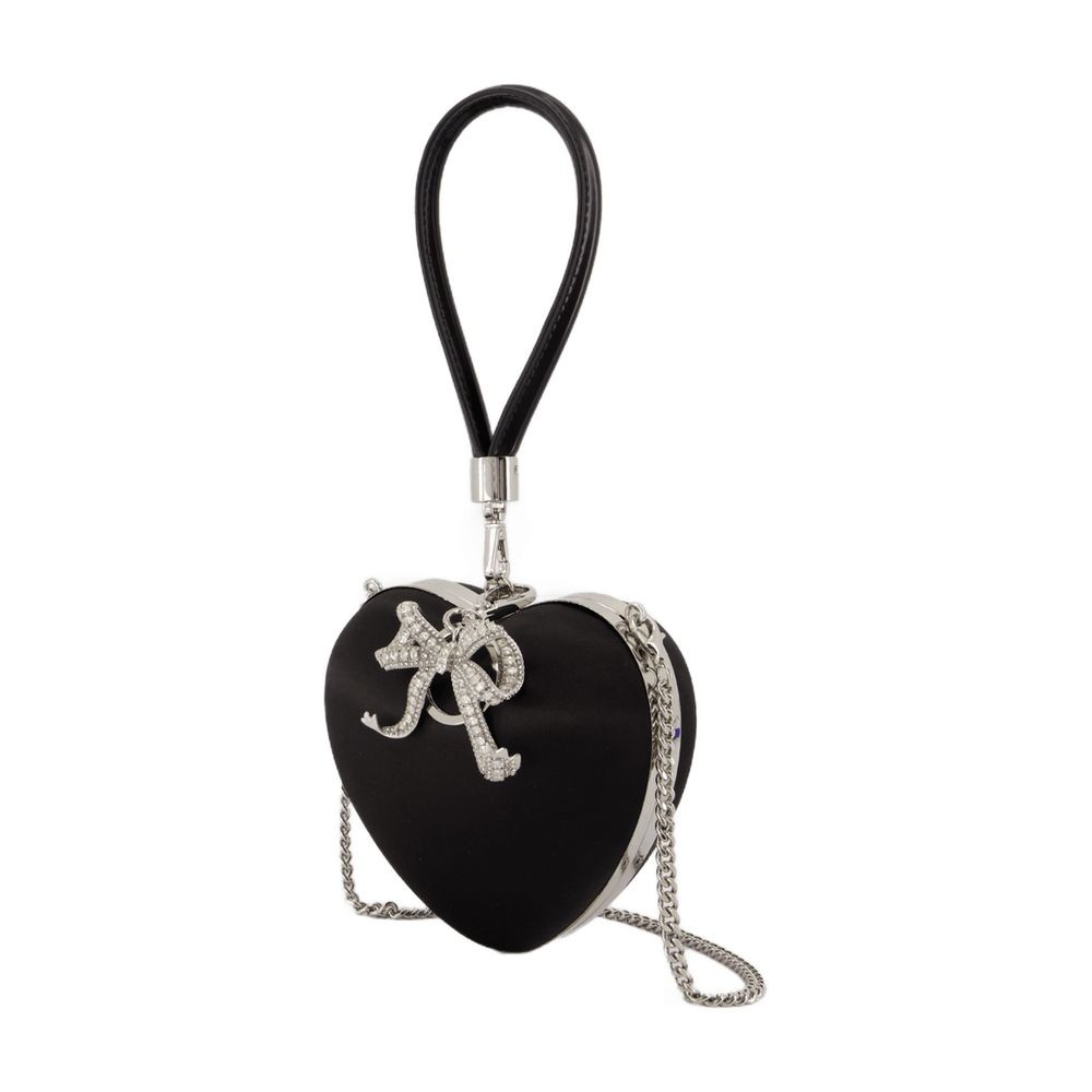 Self-portrait Top Handle Heart Clutch In Black