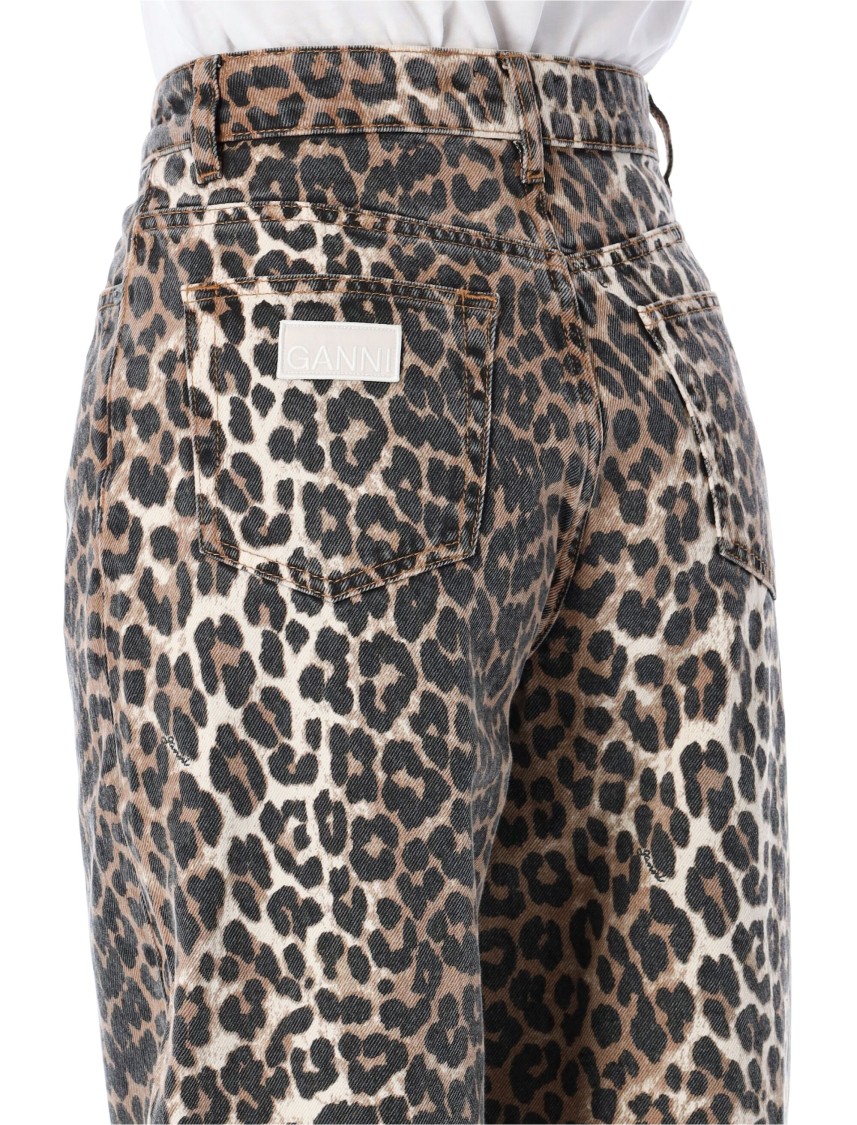 Ganni Stary Barrel Jeans In Leopard In Brown